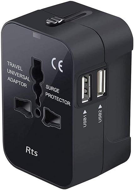 rts Universal Travel Adapter, International All in One Worldwide Travel Adapter and Wall Charger with USB Ports with Multi Type Power Outlet USB 2.1A,100-250 Voltage Travel Charger (Black)_1